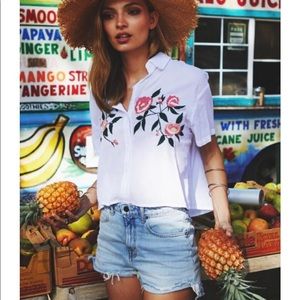 Rails Gretta White Floral Embroidered Shirt